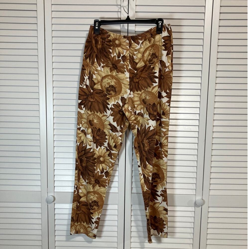 A Line Anne Klein Y2K Brown Floral High Waist Pleated Straight Leg Pants 12